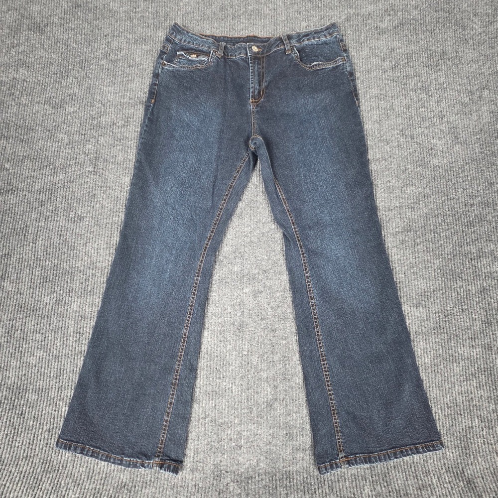 Faded Glory‎ Petite Flare Jeans Dark Wash Organic Cotton Blend Women's Size 14